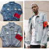 New mens hip hop ripped jeans denim jacket coat fear of god FourTwoFour 424 jeans jackets for men z14