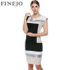 FINEJO Women Fashion Sexy Bodycon Dress Vestidos Geometrical Patchwork Contrast Color Short Sleeve O-neck Pencil Dress S-XXXL