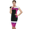 FINEJO Women Fashion Sexy Bodycon Dress Vestidos Geometrical Patchwork Contrast Color Short Sleeve O-neck Pencil Dress S-XXXL