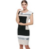 FINEJO Women Fashion Sexy Bodycon Dress Vestidos Geometrical Patchwork Contrast Color Short Sleeve O-neck Pencil Dress S-XXXL