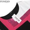 FINEJO Women Fashion Sexy Bodycon Dress Vestidos Geometrical Patchwork Contrast Color Short Sleeve O-neck Pencil Dress S-XXXL