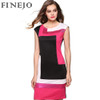 FINEJO Women Fashion Sexy Bodycon Dress Vestidos Geometrical Patchwork Contrast Color Short Sleeve O-neck Pencil Dress S-XXXL