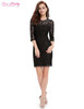 Cocktail Dress HE03792 Ever Pretty New Fashion Party Elegant Three Quarter Sleeve Slim Lace Black Dress 2017
