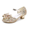 Princess Kids Leather Shoes for Girls Flower Casual Glitter Children High Heel 2020 Girls Shoes Butterfly Knot Blue Pink Silver