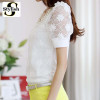 Beading Lace Blouse Women Short Sleeve Top Office Clothes 2017 Korean Style Summer Elegant Pearl V-neck Ladies Shirt Female 2016 Beading Lace Blouse Women Short Sleeve Top Office Clothes 2017 Korean Style Summer Elegant Pearl V-neck Ladies Shirt Female 2016