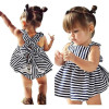 Hot Sale New 2017 Summer Baby Girsl Navy Dress 1Set Baby Girls Clothes Summer Sunsuit Infant Outfit Stripe Backless Dress Brief
