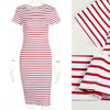 Gagaopt 2018 Striped Summer Beach Dress Women Shortsleeve Red Sexy Bodycon Office Midi Party Dresses Causal Vestidos Robes