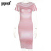 Gagaopt 2018 Striped Summer Beach Dress Women Shortsleeve Red Sexy Bodycon Office Midi Party Dresses Causal Vestidos Robes