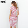 Gagaopt 2018 Striped Summer Beach Dress Women Shortsleeve Red Sexy Bodycon Office Midi Party Dresses Causal Vestidos Robes