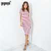 Gagaopt 2018 Striped Summer Beach Dress Women Shortsleeve Red Sexy Bodycon Office Midi Party Dresses Causal Vestidos Robes