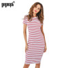 Gagaopt 2018 Striped Summer Beach Dress Women Shortsleeve Red Sexy Bodycon Office Midi Party Dresses Causal Vestidos Robes