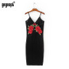 Gagaopt 2017 Flower Embroidery Summer Dress Deep V-neck Sheath Velvet Party Dresses Women Elegant Bodycon Dress Vestidos Robes