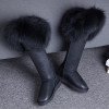 G&amp;Zaco Luxury Winter Women Natural Black Fox Fur Snow Boots Genuine Leather Knee-high Boots Long Waterproof Raccoon Fur Boots