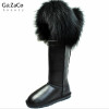 G&amp;Zaco Luxury Winter Women Natural Black Fox Fur Snow Boots Genuine Leather Knee-high Boots Long Waterproof Raccoon Fur Boots
