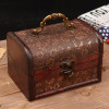 Vintage Sundries Wooden Box Retro Flower Pattern Wood jewelry Desktop Box Handle Storage case Wooden boxes Gift Bins