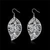 Vintage Silver Plated Hollow Leaves Dangle Earrings Charm Jewelry for Women