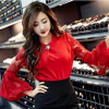 Vintage Lantern Sleeve Blouses Brand Designer Chiffon Tops Temperament Women Fashion Round Neck Hollow Out Lace Shirts