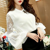 Vintage Lantern Sleeve Blouses Brand Designer Chiffon Tops Temperament Women Fashion Round Neck Hollow Out Lace Shirts