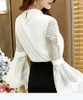 Vintage Lantern Sleeve Blouses Brand Designer Chiffon Tops Temperament Women Fashion Round Neck Hollow Out Lace Shirts