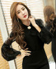 Vintage Lantern Sleeve Blouses Brand Designer Chiffon Tops Temperament Women Fashion Round Neck Hollow Out Lace Shirts