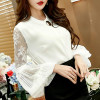 Vintage Lantern Sleeve Blouses Brand Designer Chiffon Tops Temperament Women Fashion Round Neck Hollow Out Lace Shirts