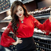 Vintage Lantern Sleeve Blouses Brand Designer Chiffon Tops Temperament Women Fashion Round Neck Hollow Out Lace Shirts