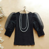 Vintage Lantern Sleeve Shirts Women 2017 Fashion Design O-Neck Organza Tops Temperament Ladies Black White Puff Chiffon Blouse