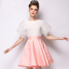 Vintage Lantern Sleeve Shirts Women 2017 Fashion Design O-Neck Organza Tops Temperament Ladies Black White Puff Chiffon Blouse