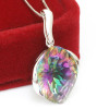 Vintage Huge 11ct Natural Genuine Rainbow Fire Mystic Topaz Concave Cut Solid 925 Sterling Silver Pendant For Women