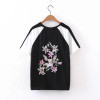 High Quality On the Back Flower Embroidery T-shirt Women Kawaii Pattern Short Sleeve Design Cotton T Shirt Women Tees Tops