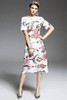 High Quality New 2017 Spring Summer Designer Runway Dress Women elegant Mid Calf Length Floral Embroidery Printed Pink Dress