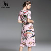 High Quality New 2017 Spring Summer Designer Runway Dress Women elegant Mid Calf Length Floral Embroidery Printed Pink Dress