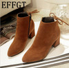 EFFGT 2017 New thick high heel Women Boots Fashion Flock High-heeled Platform Ankle Boots Lace Up Autumn women Shoes Z602