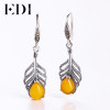 EDI 925 Sterling Silver Feather Natural Stone Drop Dangle Earrings for Women Vintage Sterling Silver Jewelry Wedding Earrings EDI 925 Sterling Silver Feather Natural Stone Drop Dangle Earrings for Women Vintage Sterling Silver Jewelry Wedding Earrings