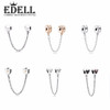 EDELL 2017 Genuine 925 Sterling Heart-shapedClear CZ Security Chain of Pearls Charm Fit Original Bracelet Jewelry Safety Chains