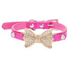 Dog Collar Bling Crystal Bow Leather Pet Collar Puppy Choker Cat Necklace XS S M