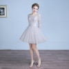 SOCCI Grey Short Cocktail Dresses 2017 Three Quarter Sleeves Tulle Lace Prom Dress Formal Wedding Party Gown Vestidos de curtos