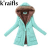 k'raifls Warm Parkas Women Coat Fashion Autumn Winter Jacket Women Fur Collar Long Parka Plus Size Hoodies Casual Cotton Outwear