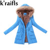 k'raifls Warm Parkas Women Coat Fashion Autumn Winter Jacket Women Fur Collar Long Parka Plus Size Hoodies Casual Cotton Outwear