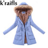 k'raifls Warm Parkas Women Coat Fashion Autumn Winter Jacket Women Fur Collar Long Parka Plus Size Hoodies Casual Cotton Outwear