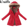 k'raifls Warm Parkas Women Coat Fashion Autumn Winter Jacket Women Fur Collar Long Parka Plus Size Hoodies Casual Cotton Outwear