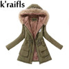 k'raifls Warm Parkas Women Coat Fashion Autumn Winter Jacket Women Fur Collar Long Parka Plus Size Hoodies Casual Cotton Outwear