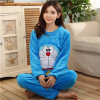 GOPLUS 2017 Autumn Winter Couple Flannel Doraemon Pajamas Set Cartoon Cat Lovers Long Sleeve Sleepwear Set Women and Men Pyjamas