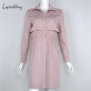 Goodbuy 2017 Women Summer Dress Long Sleeve Knee-Length Office Dress Solid Front Split Button Lady Bodycon Dress Vestidos Robes