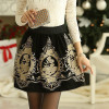 Golden Embroidery Tulle Skater Skirts Womens Floral Double Slit Skirt High Waist Skorts 2017 Spring Vintage Pleated Winter Skort
