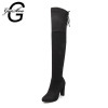 GENSHUO FauxSuede Women Boots Shoes Winter Knee High Boots Sexy Stretch Over The Knee High Boots Black Slim Fit Thigh High Heels