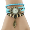 Genova Platinum Classic Genuine Leather Bracelet Watch Women Vintage Watch Korean Fashion LEAF wristwatch Girls Gift