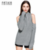 FATIKA Women's Off Shoulder Turtleneck Knitted Sweaters Autumn 2017 Fashion Pullover Jumpers Winter Oversized Sweater for Woman