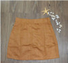 Fashion Womens Solid Stretch Waist Button Brown Plain Flared Skater A-Line Mini Skirt