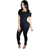 New Plus Size Jumpsuits for Women 2016 Bodycon Bodysuits Sexy Off Shoulder Slash Neck Skinny Solid Rompers Womens Jumpsuit Black